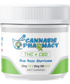Cannabis Pharmacy 1:1 Delta-9 THC Gummies | 25mg THC & 25mg CBD - Blue Razz Slurricane - 40ct