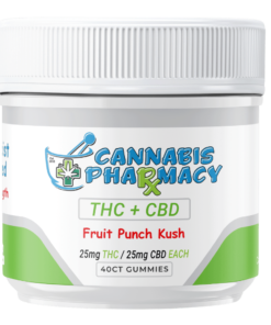 Cannabis Pharmacy 1:1 Delta-9 THC Gummies | 25mg THC & 25mg CBD - Fruit Punch Kush - 40ct