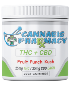 Cannabis Pharmacy 1:1 Delta-9 THC Gummies | 25mg THC & 25mg CBD - Fruit Punch Kush - 20ct