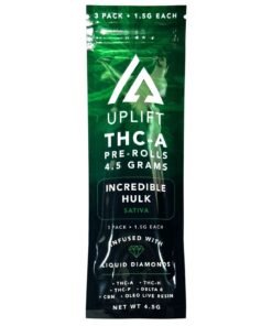 Uplift | THCA Pre Rolls - Incredible Hulk | 1.5g - Sativa Liquid Diamonds Pre Roll - 3 Pack